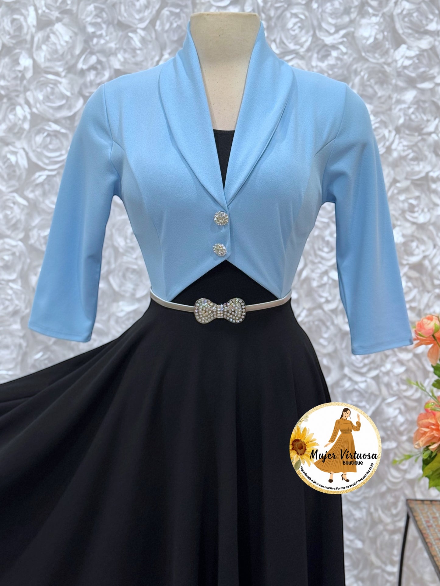 Sky Blue/Black Blazer Dress
