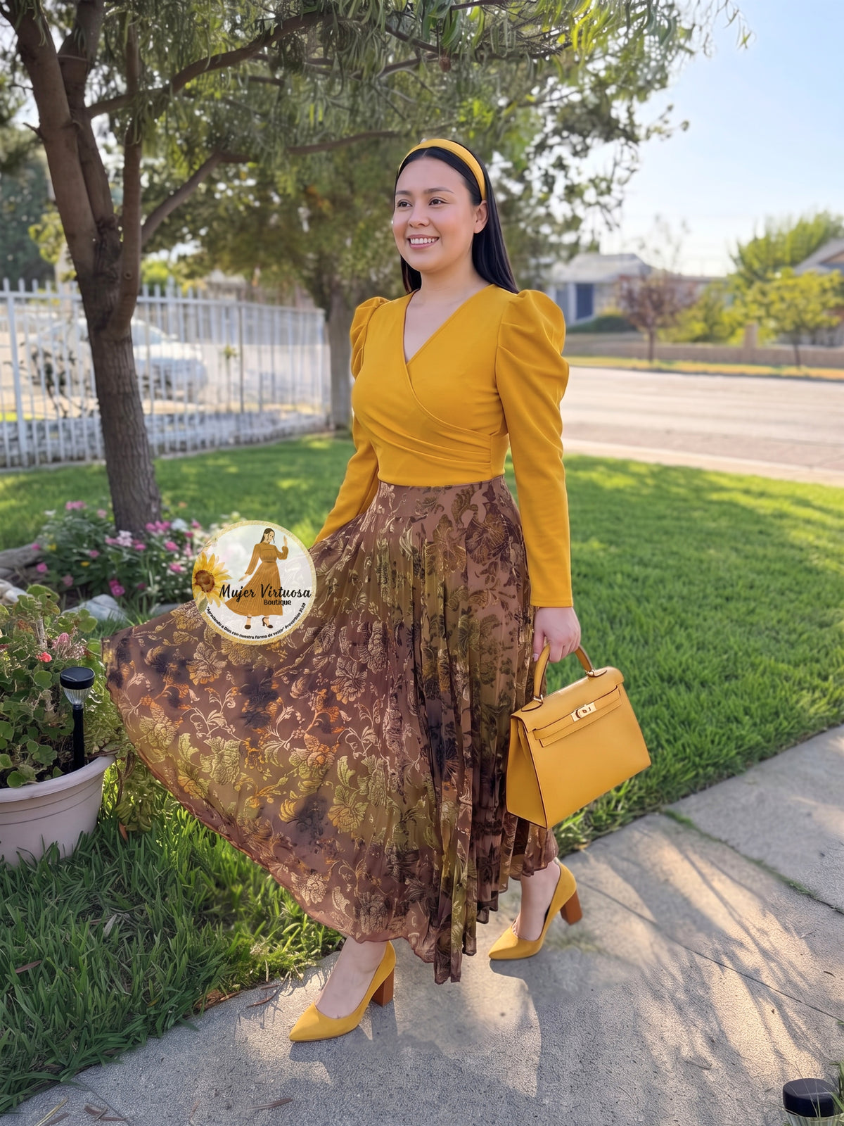 Larissa Mustard & Velvet Floral Dress