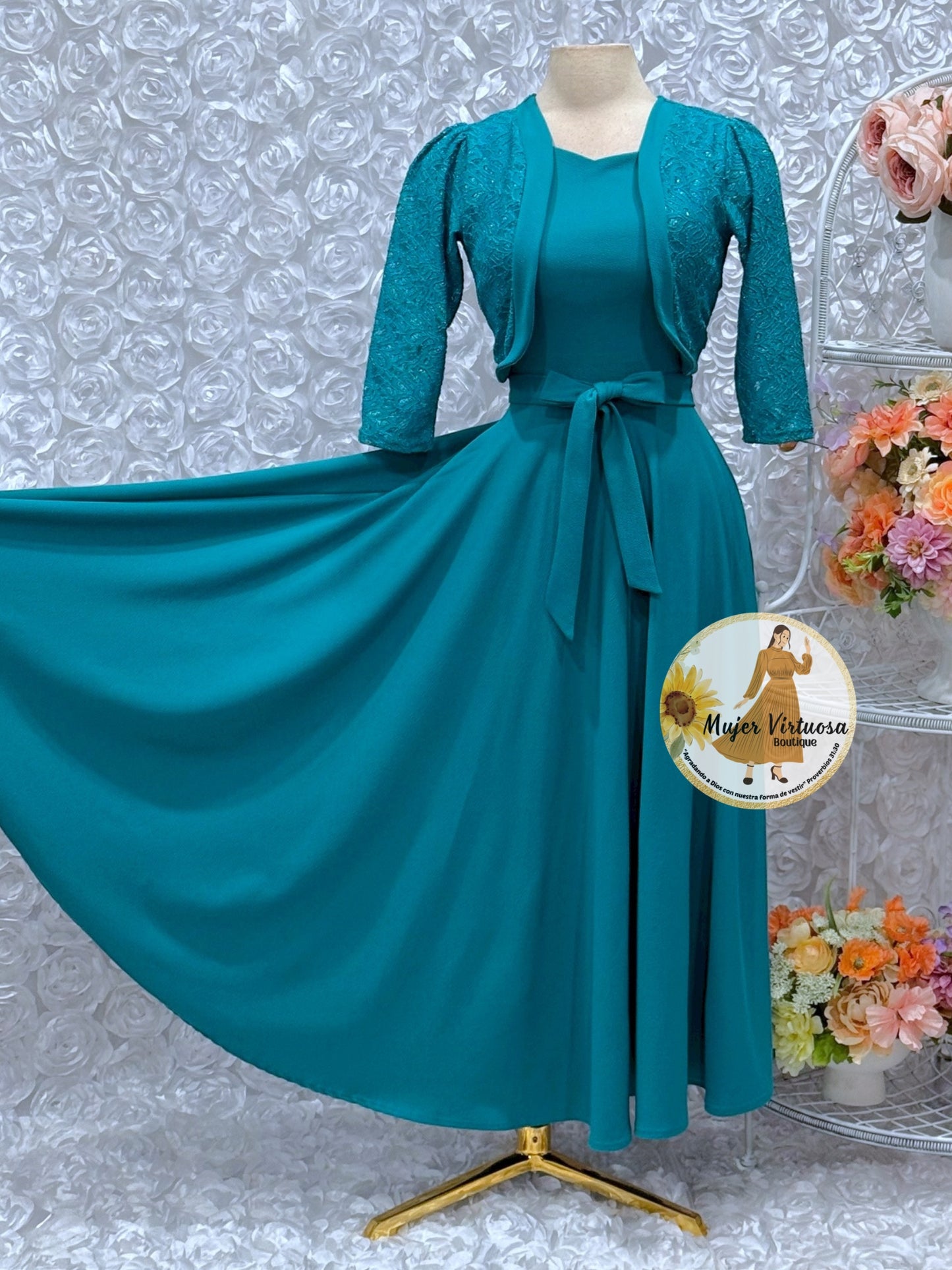 Emma Aqua Lace Blazer Dress