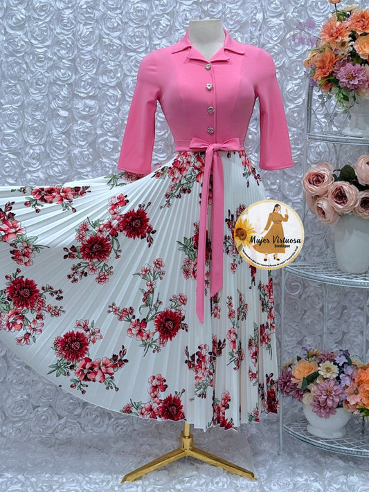 Eliza Pink/White Floral Dress