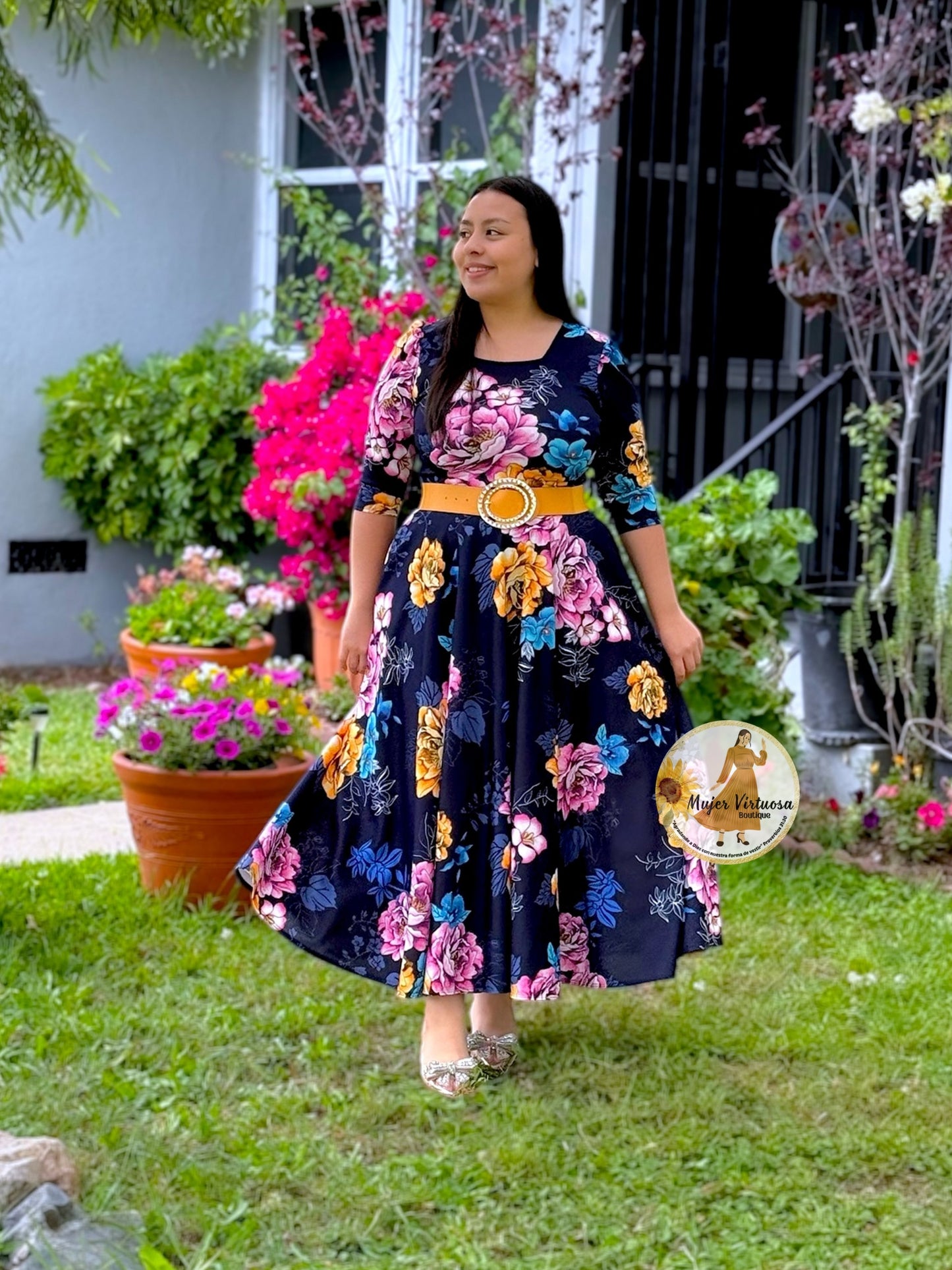 Eunice Navy & Roses Dress