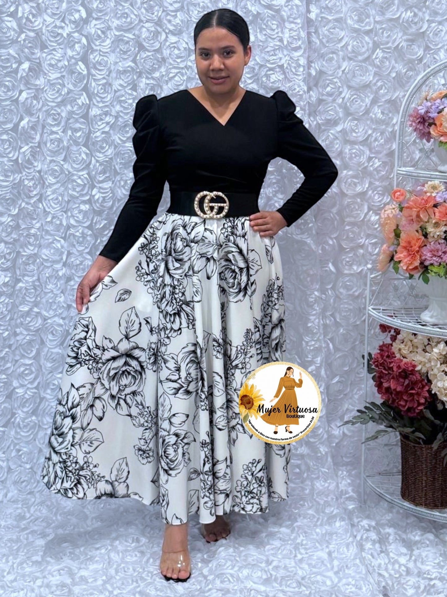 Larissa Black & White Floral Dress