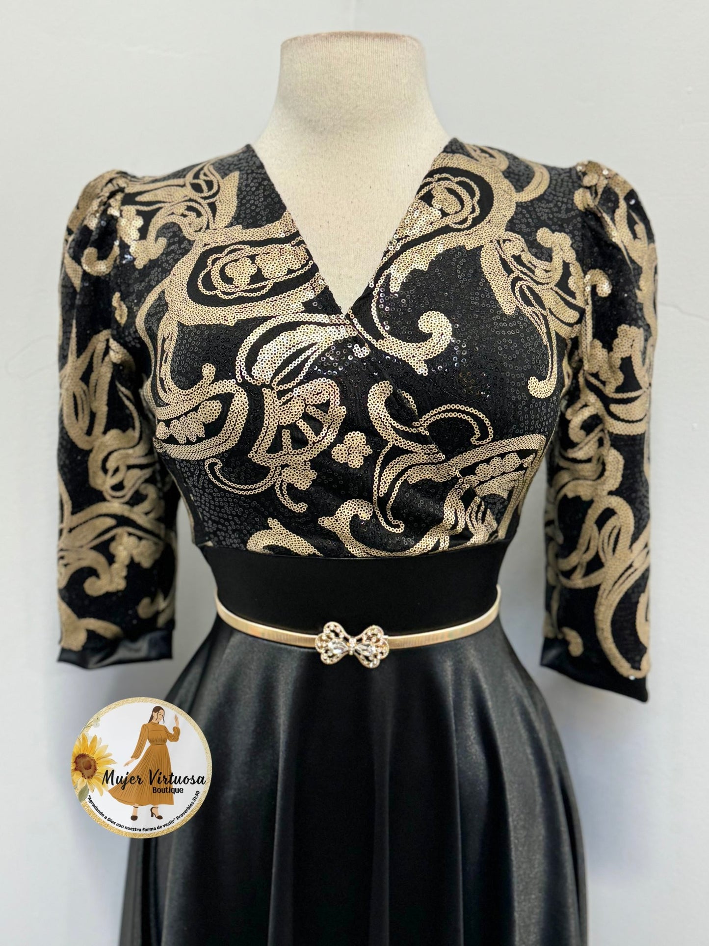 Cecilia Black & Gold Satin Dress