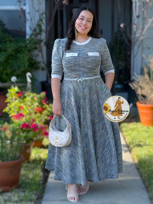 Beige & Black Tweed Dress