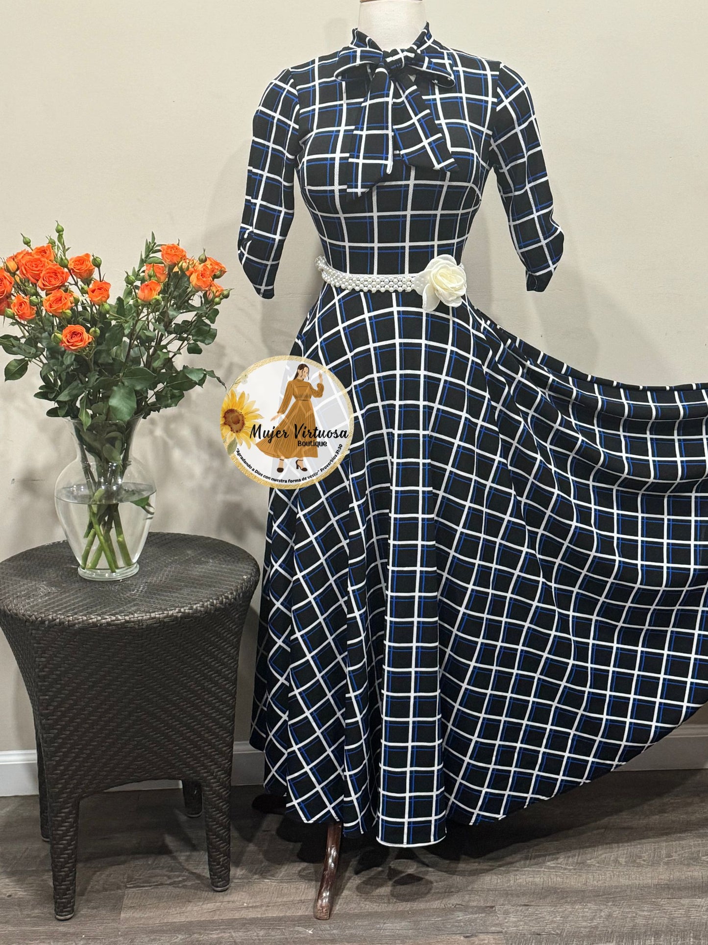 Anna All Plaid Royal & Black Dress