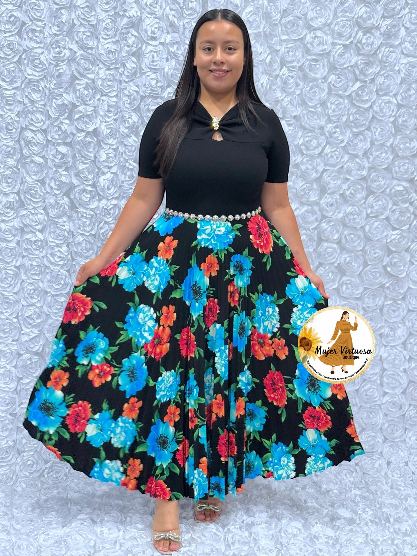 Sandy Black w/Aqua Floral Dress