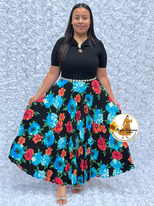 Sandy Black w/Aqua Floral Dress