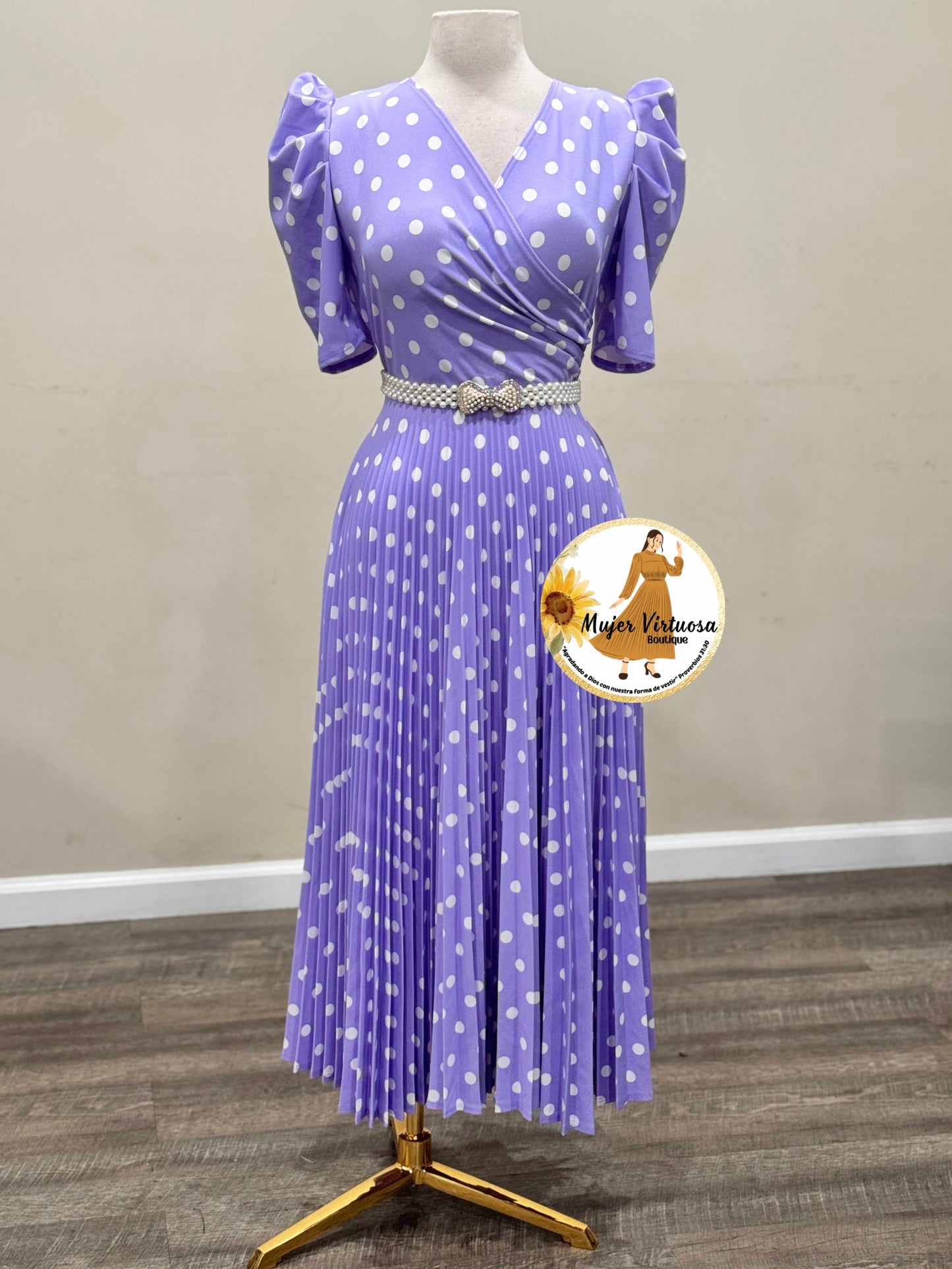 Lilac Polka Dot Pleated Dress