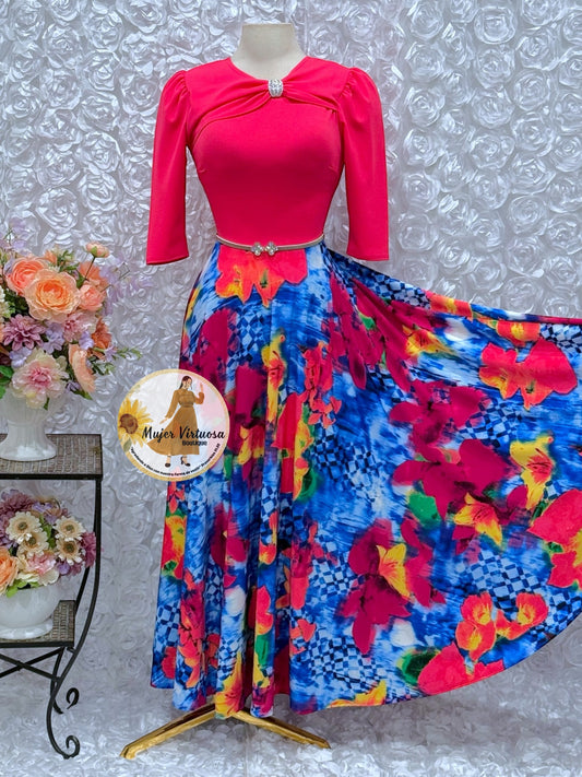 Rosalie Fucsia Colorful Print Dress
