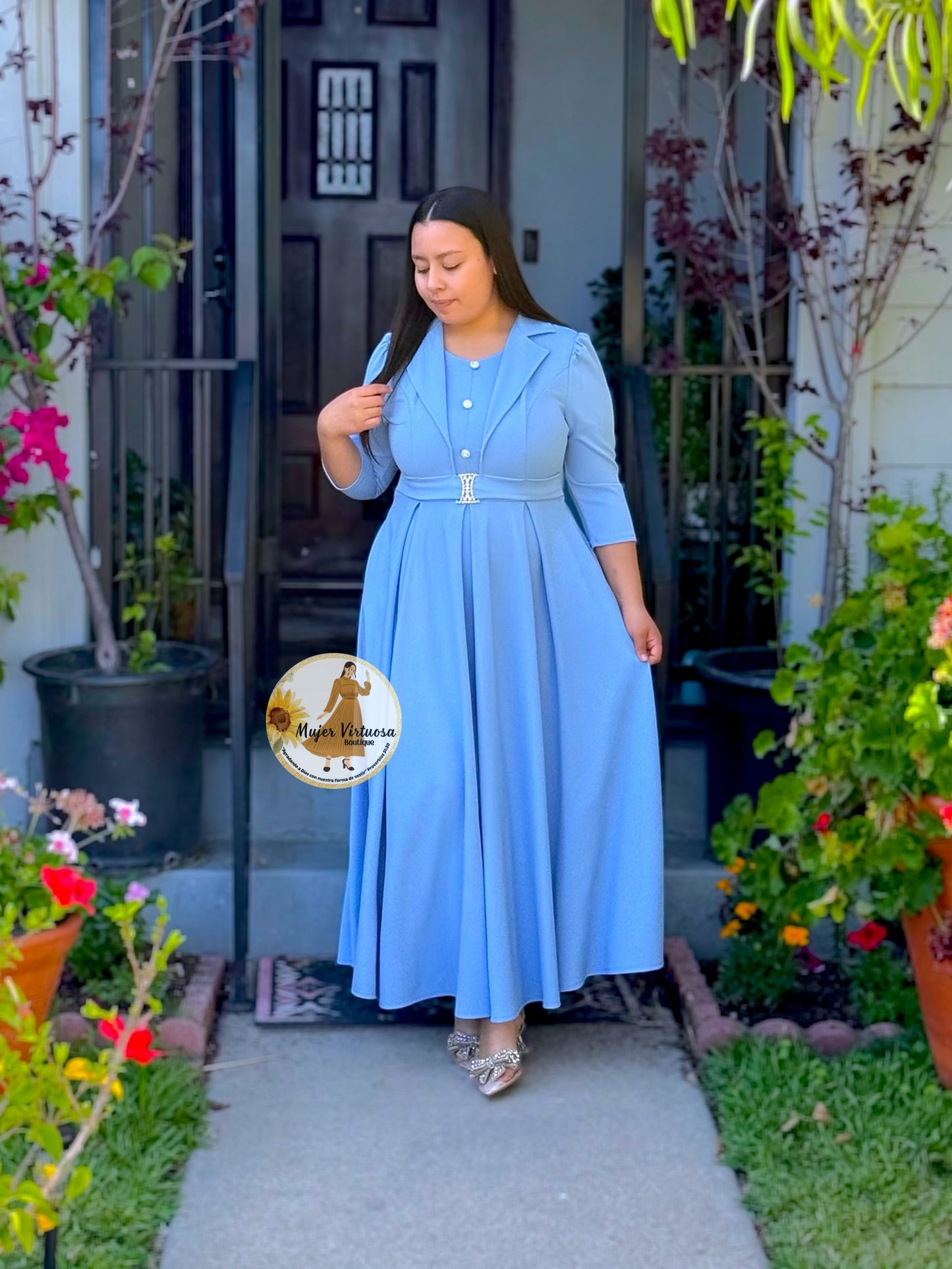 Mariana Sky Blue Pleats Dress