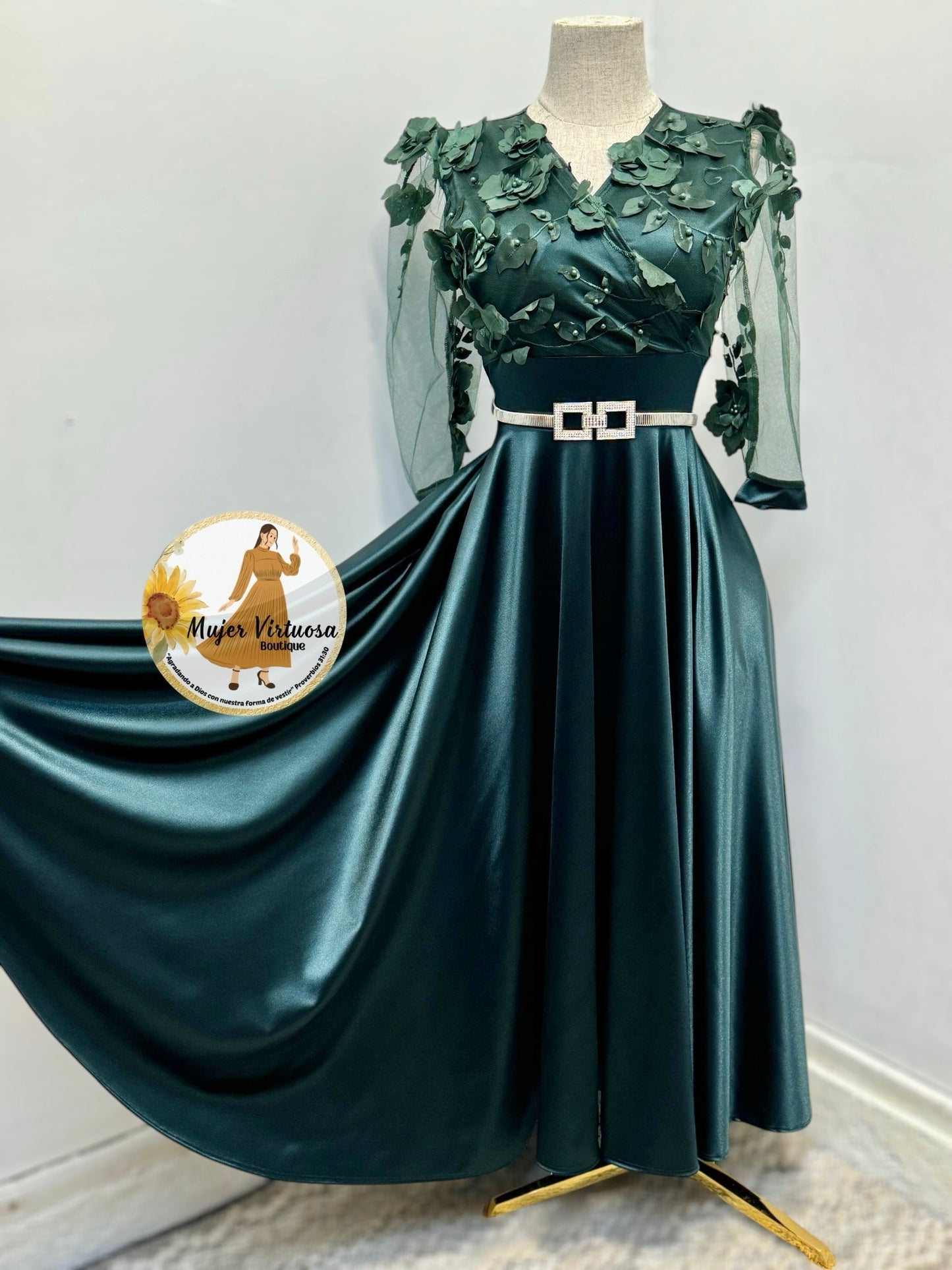 Cecilia Emerald Green Satin Dress