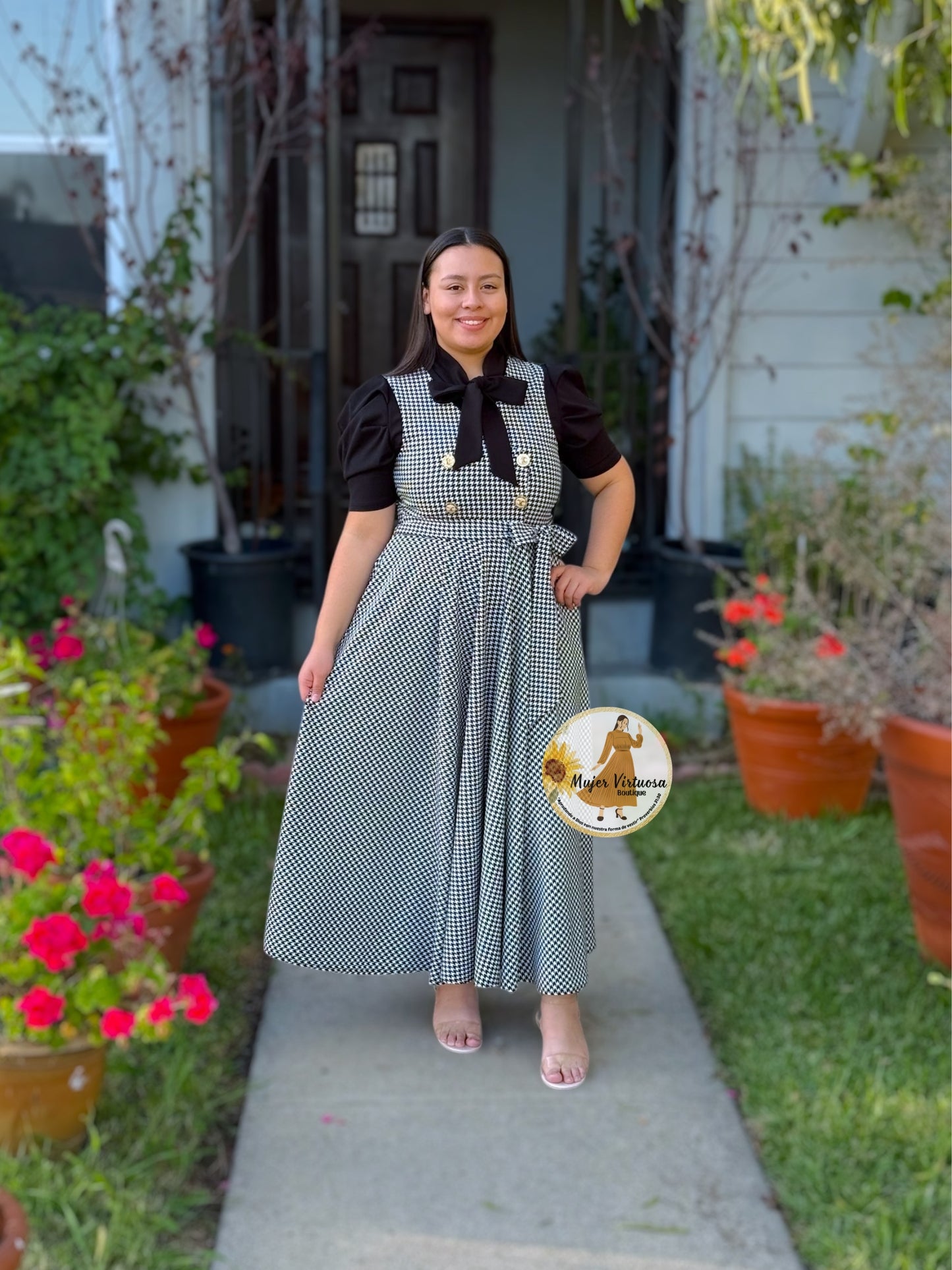 Rosy Black & White Plaid Overall