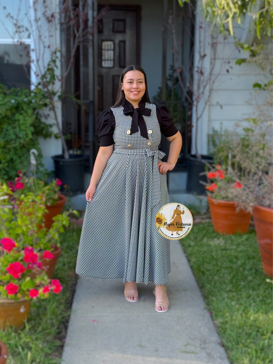 Rosy Black & White Plaid Overall