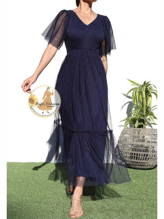 Candy Mesh Elegant Navy Dress