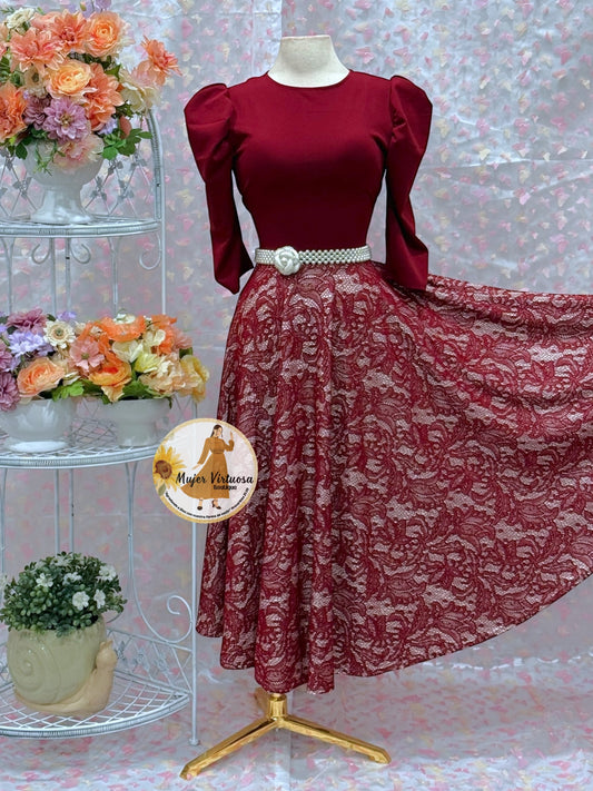 Burgundy Lace Midi Dress