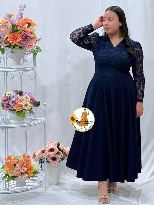 Florencia Navy Lace & Crepe Dress