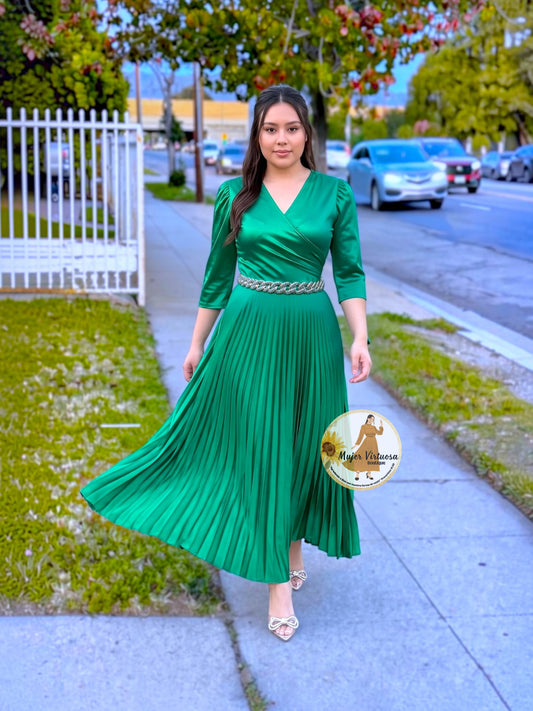 Lucia Kelly Green Satin Dress
