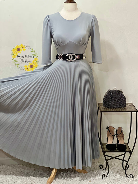 Cristel Light Grey Pleated Dress