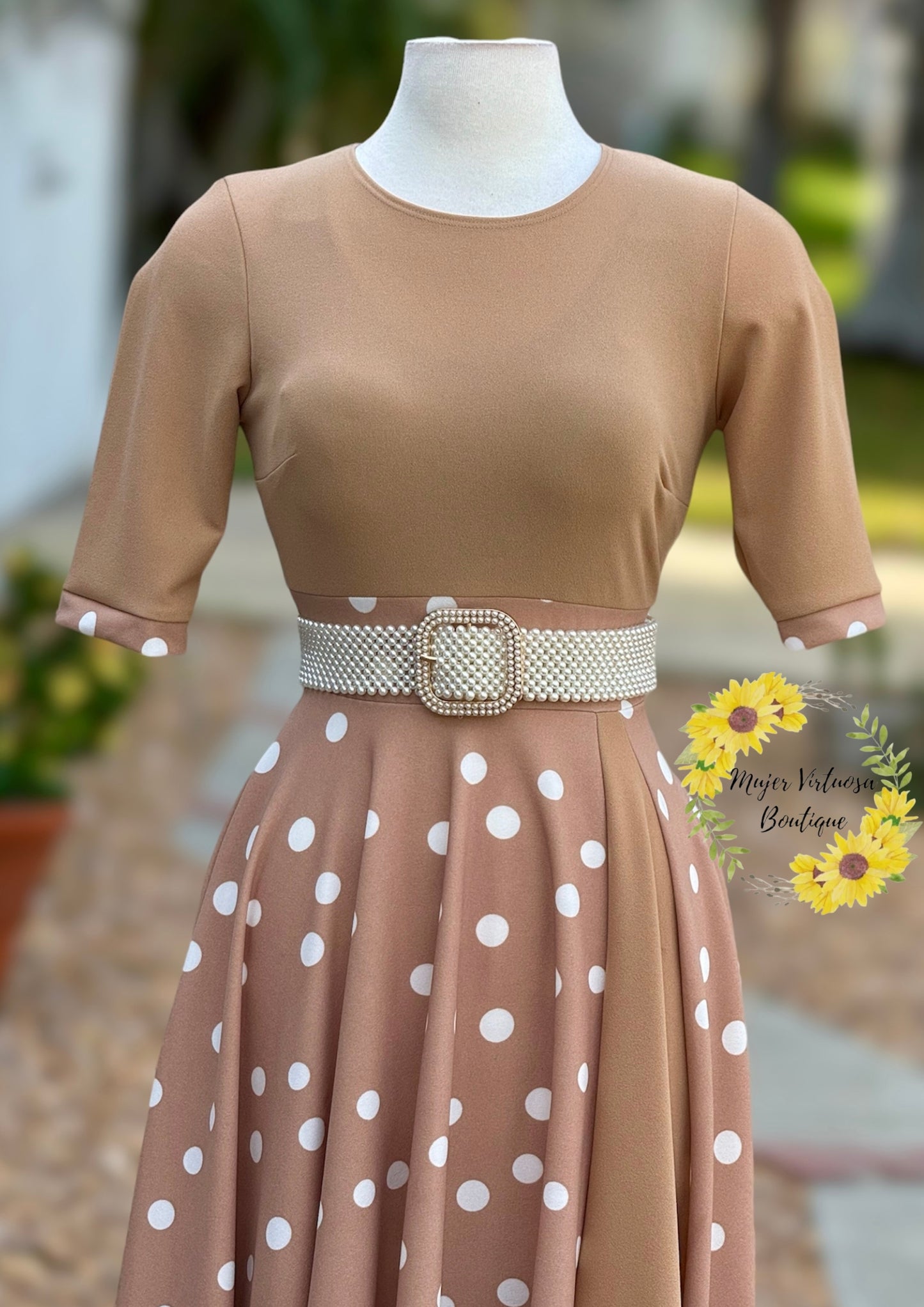 Andrea Mocha Polka Dot Dress