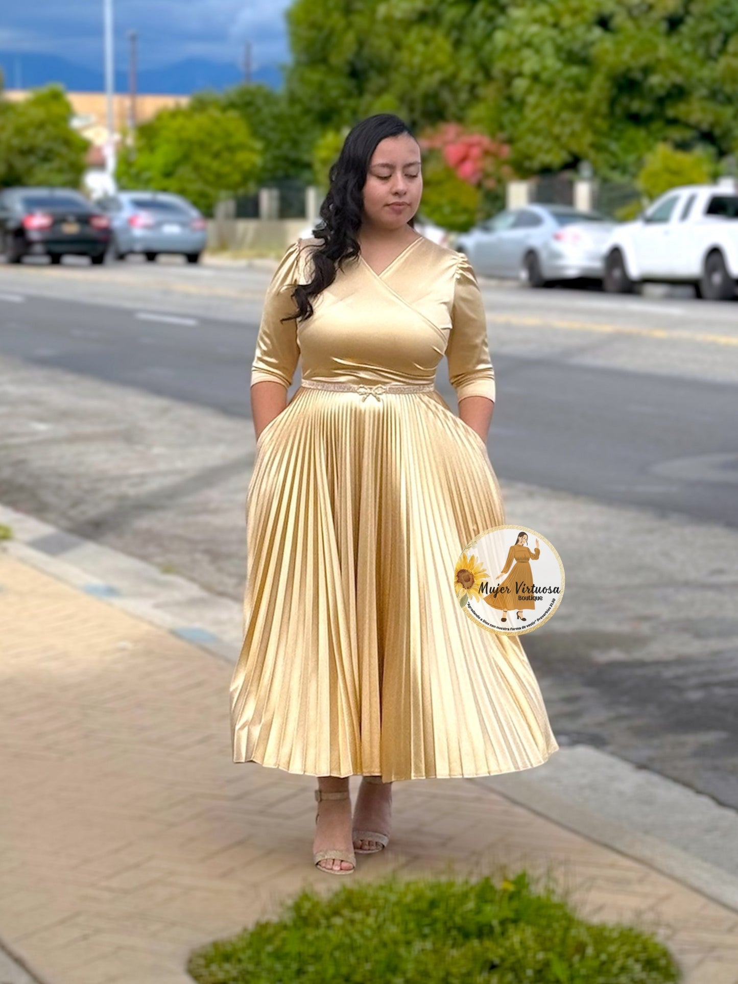 Celine Gold Satin Dress