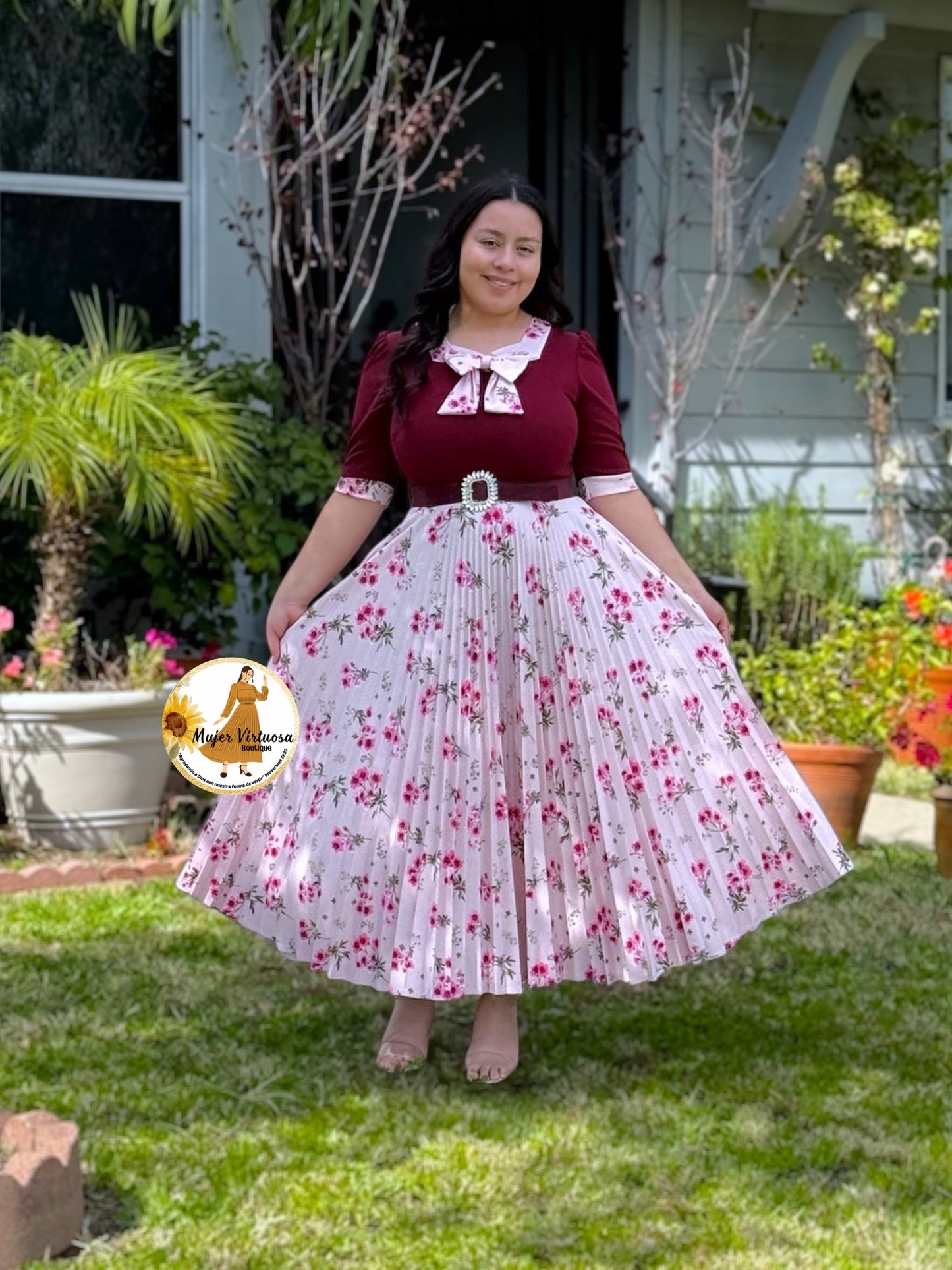 Madelyn Burgundy & Pink Dress