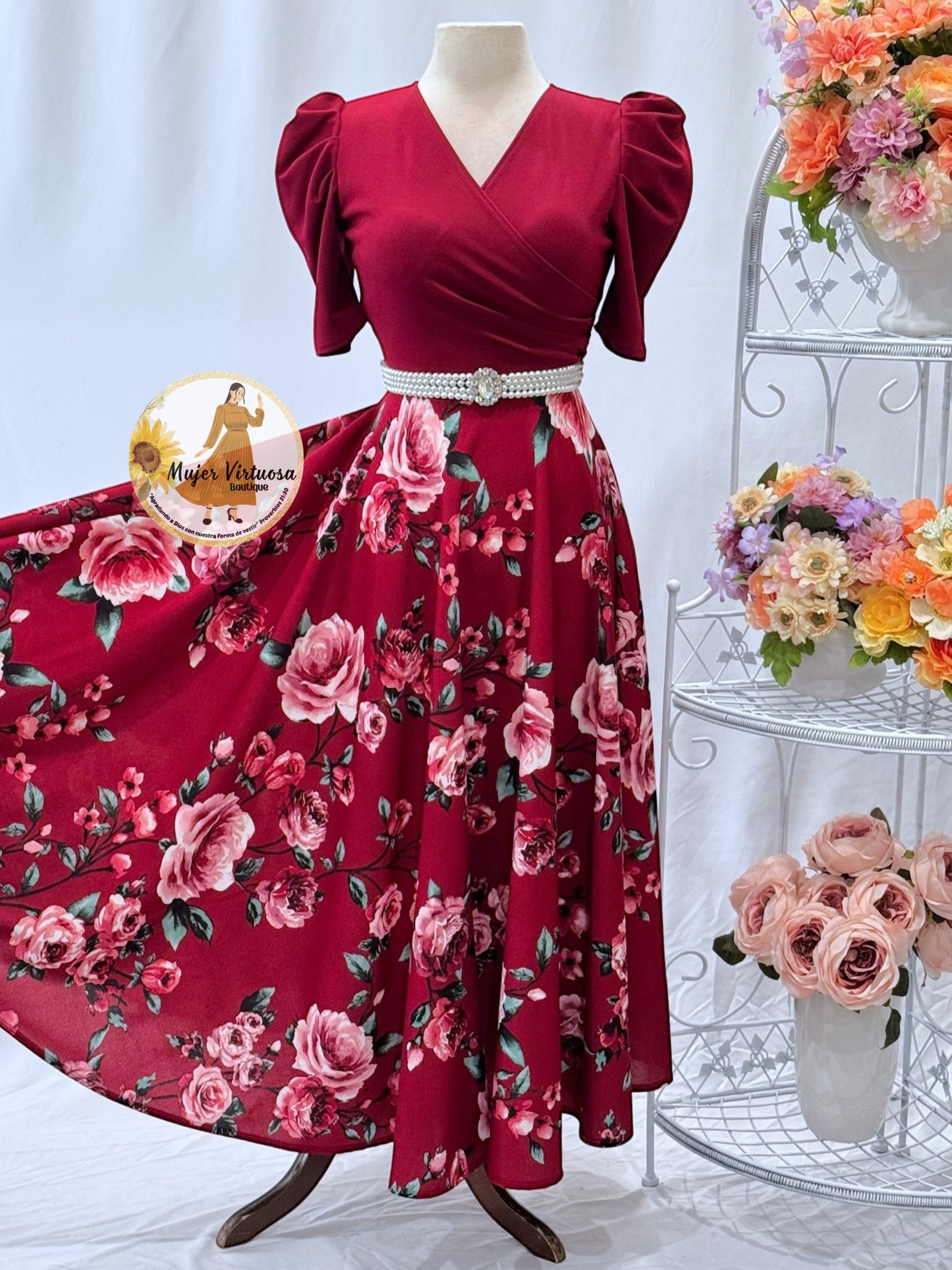 Susan All Burgundy Floral Dress