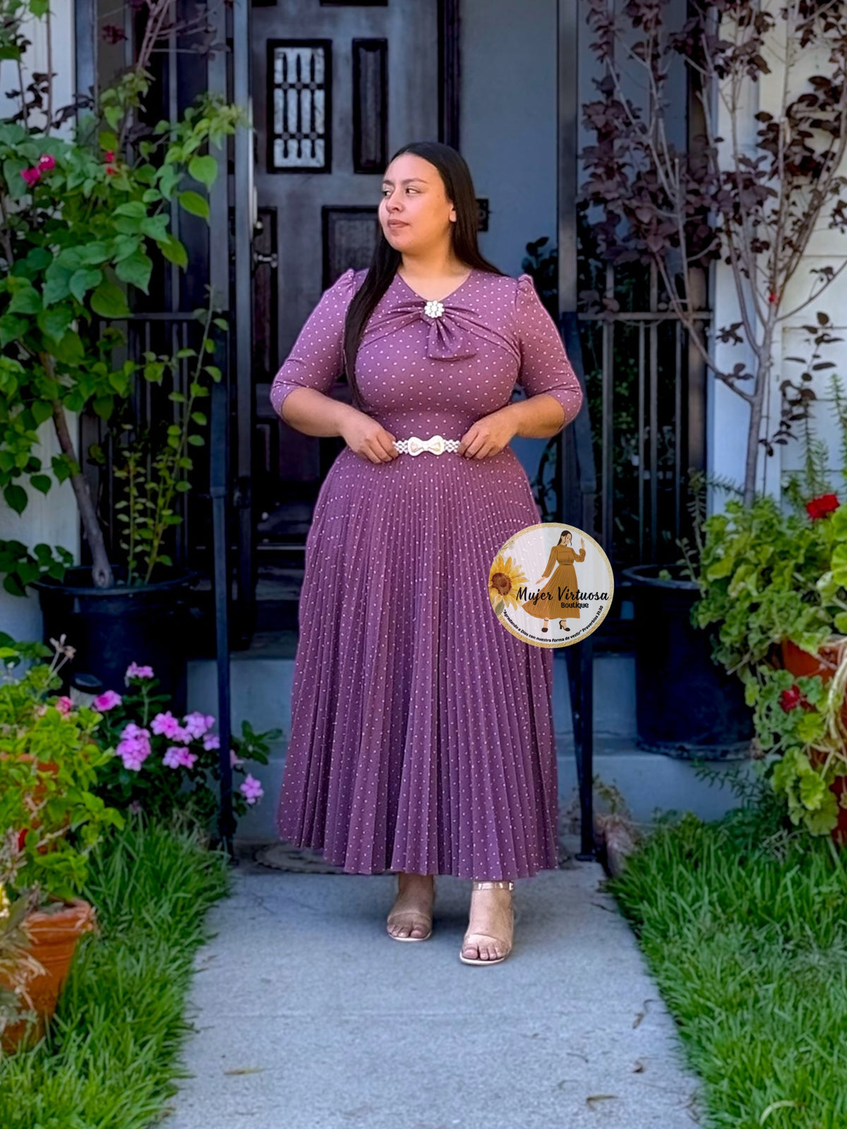 Berenice Mauve Polka Dot Dress
