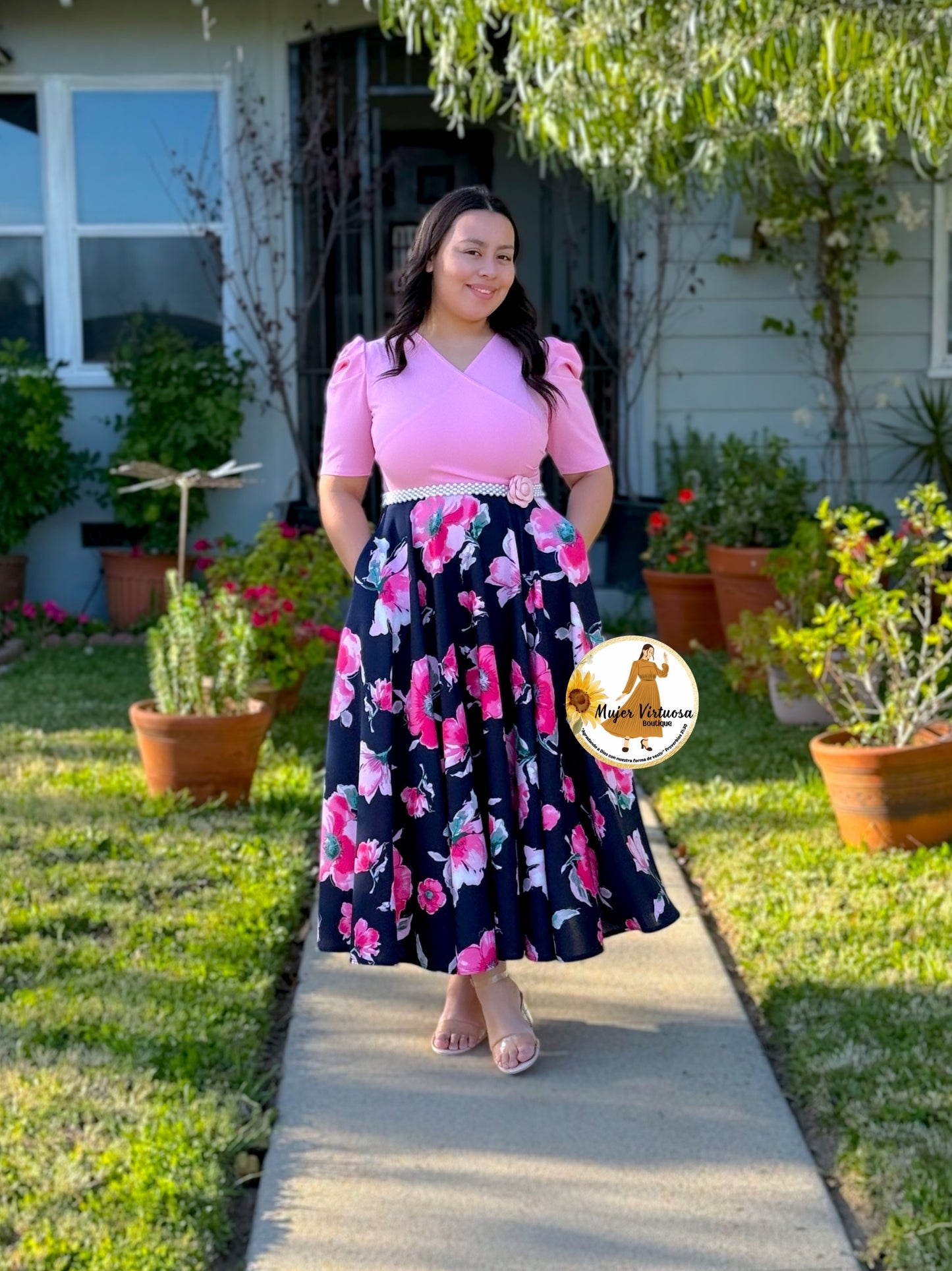 Susan Pink & Navy Floral Dress