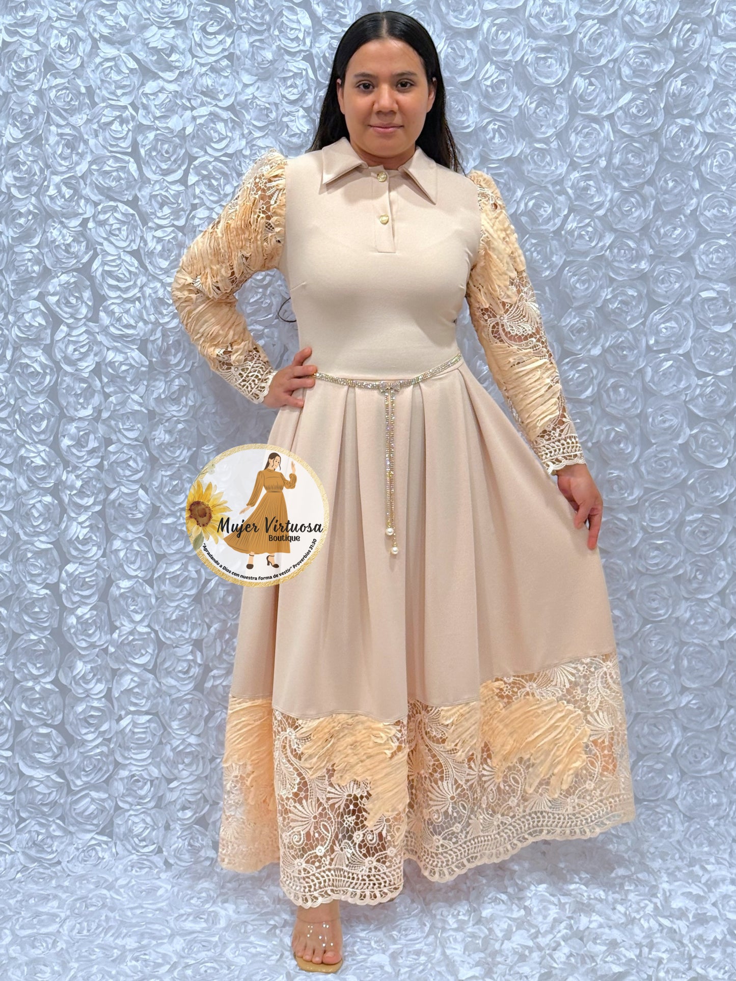 Belinda Oatmeal Pleated Dress