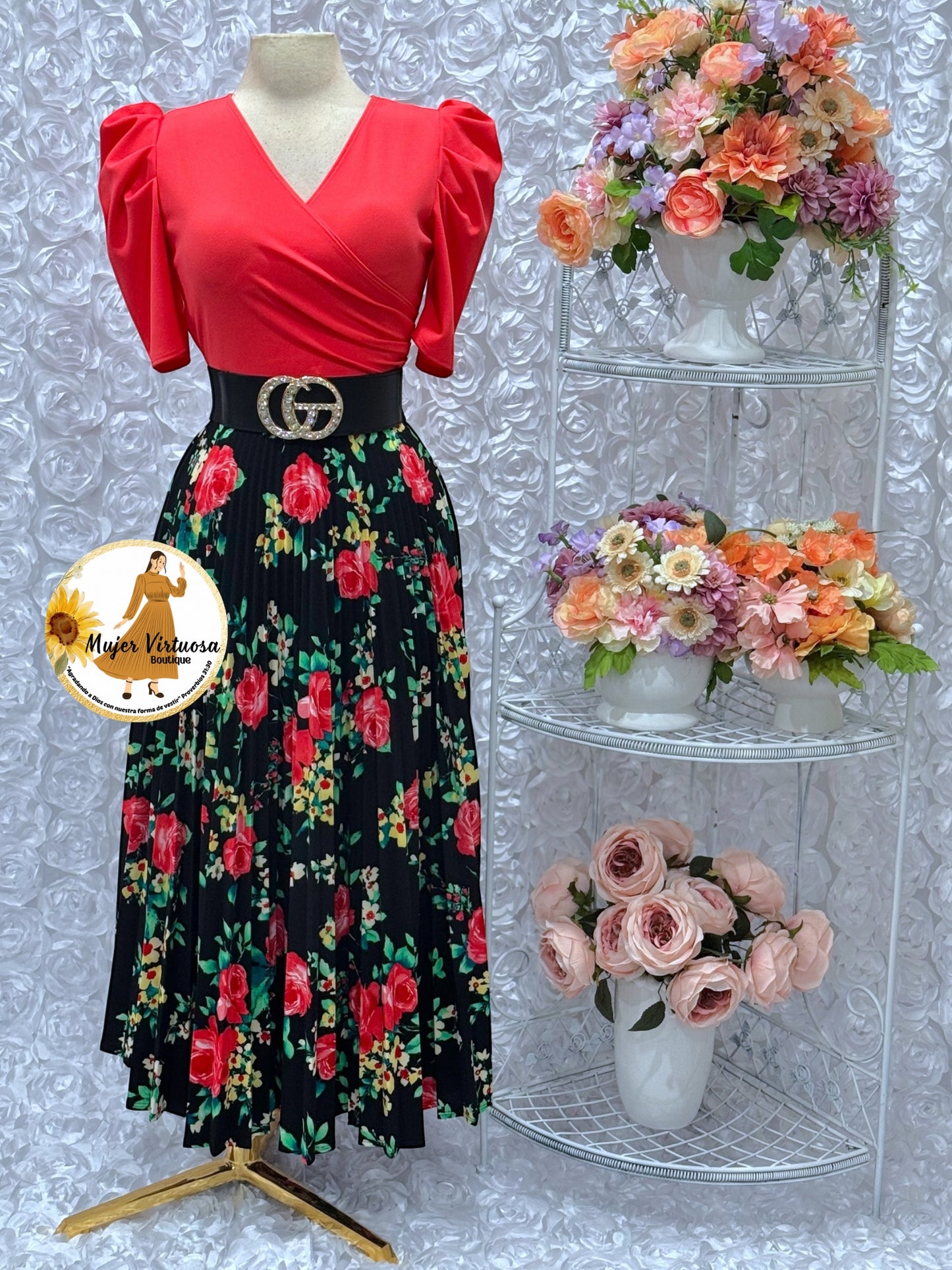 Jessica Coral/Black Floral Dress