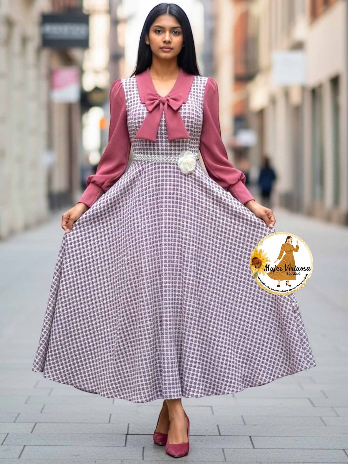 Adara Mauve Tweed Dress