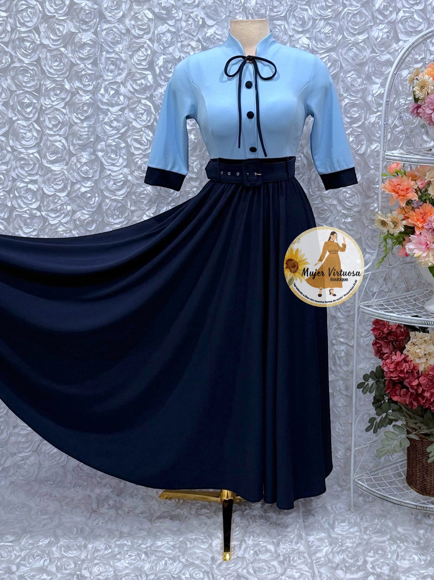 Maya Sky Blue & Navy Dress