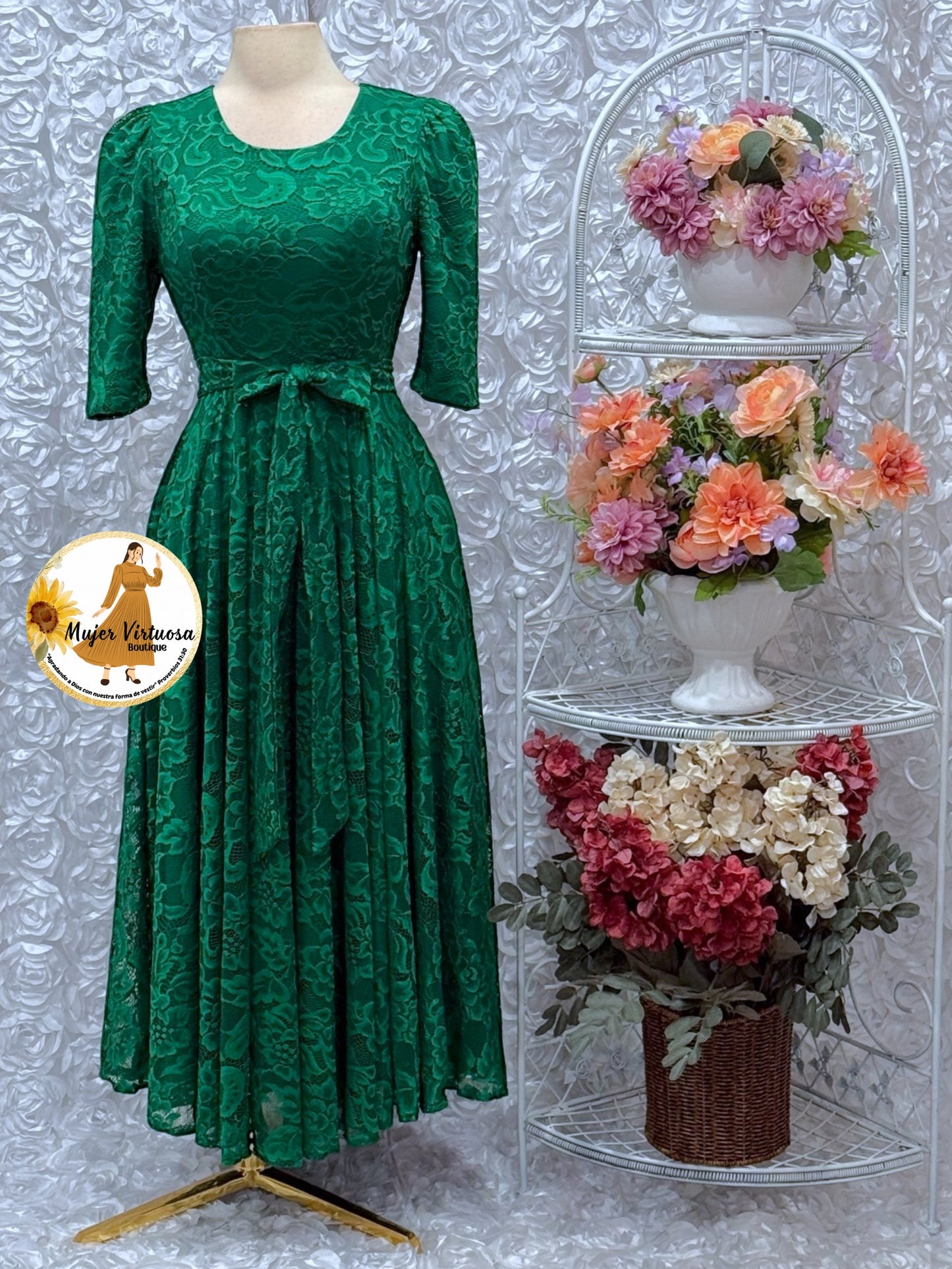 Camila Kelly Green Lace Dress