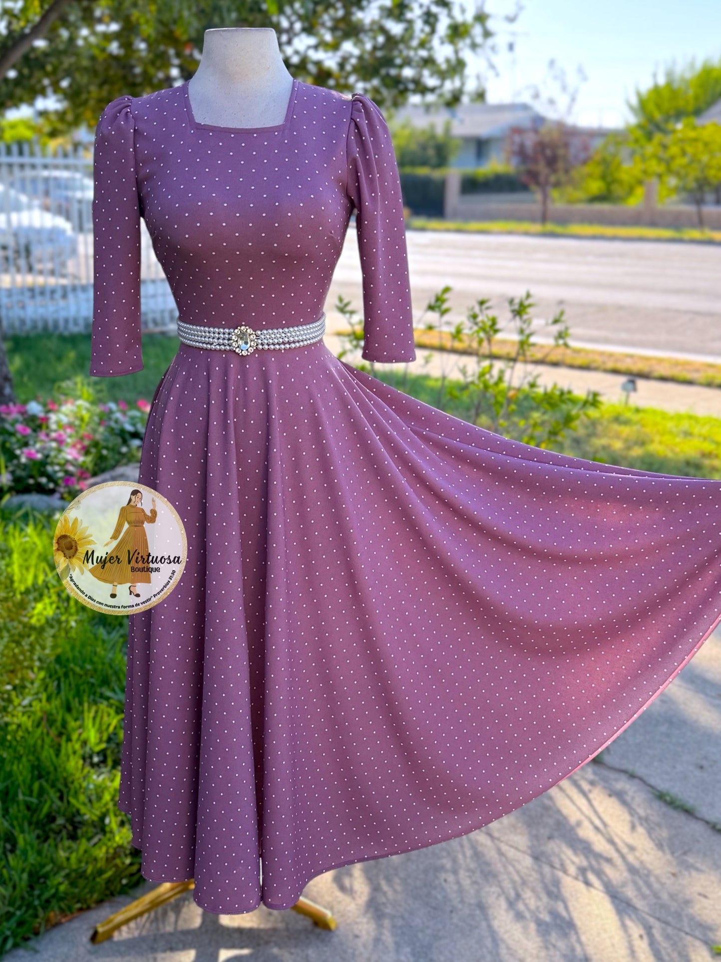 Eunice Dusty Lilac Polka Dot Dress