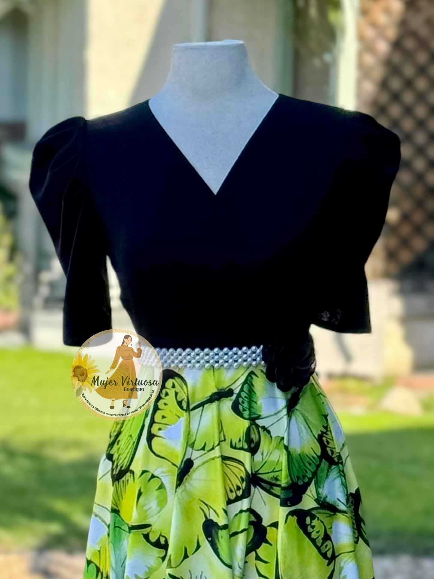 Susan Lime & Black Butterfly Dress