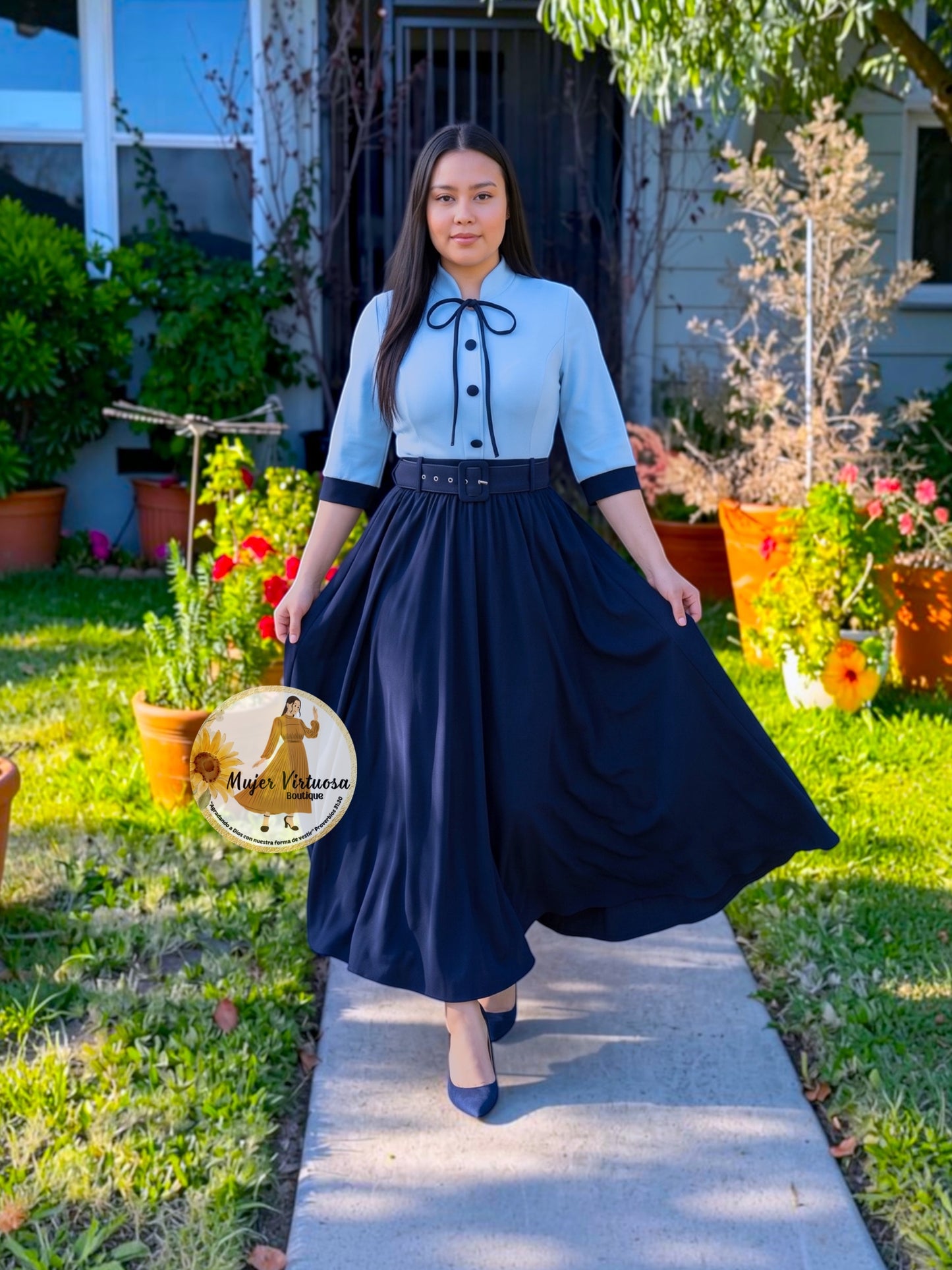 Maya Sky Blue & Navy Dress