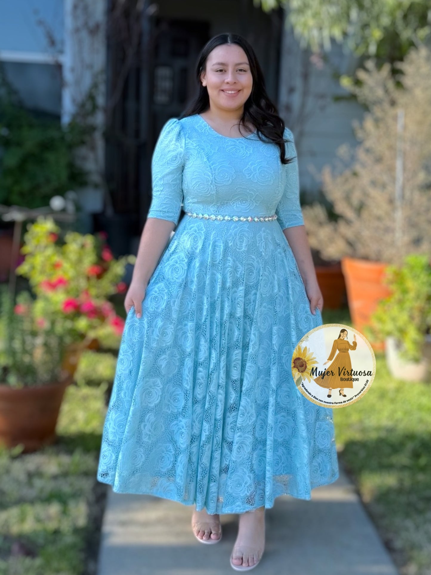 Camila Aqua Lace Dress