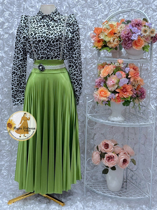 Lime Green Pleated Skirt