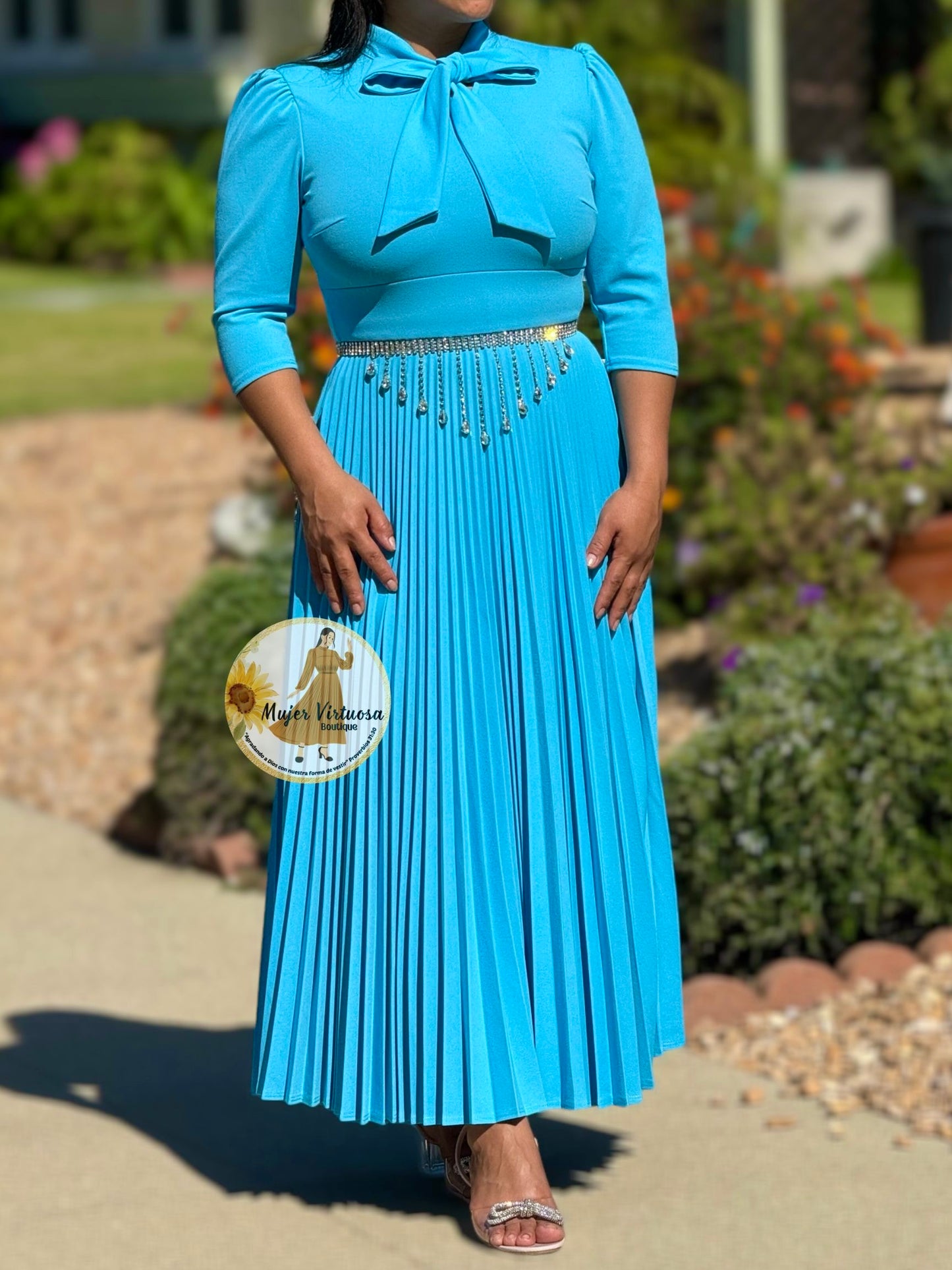 Melanie Aqua Pleated Dress