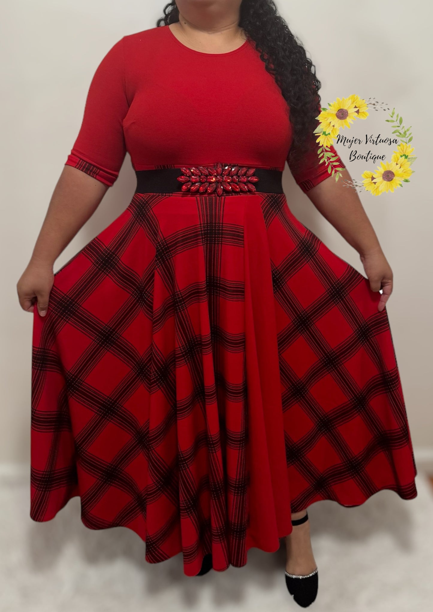 Andrea Red Plaid Dress