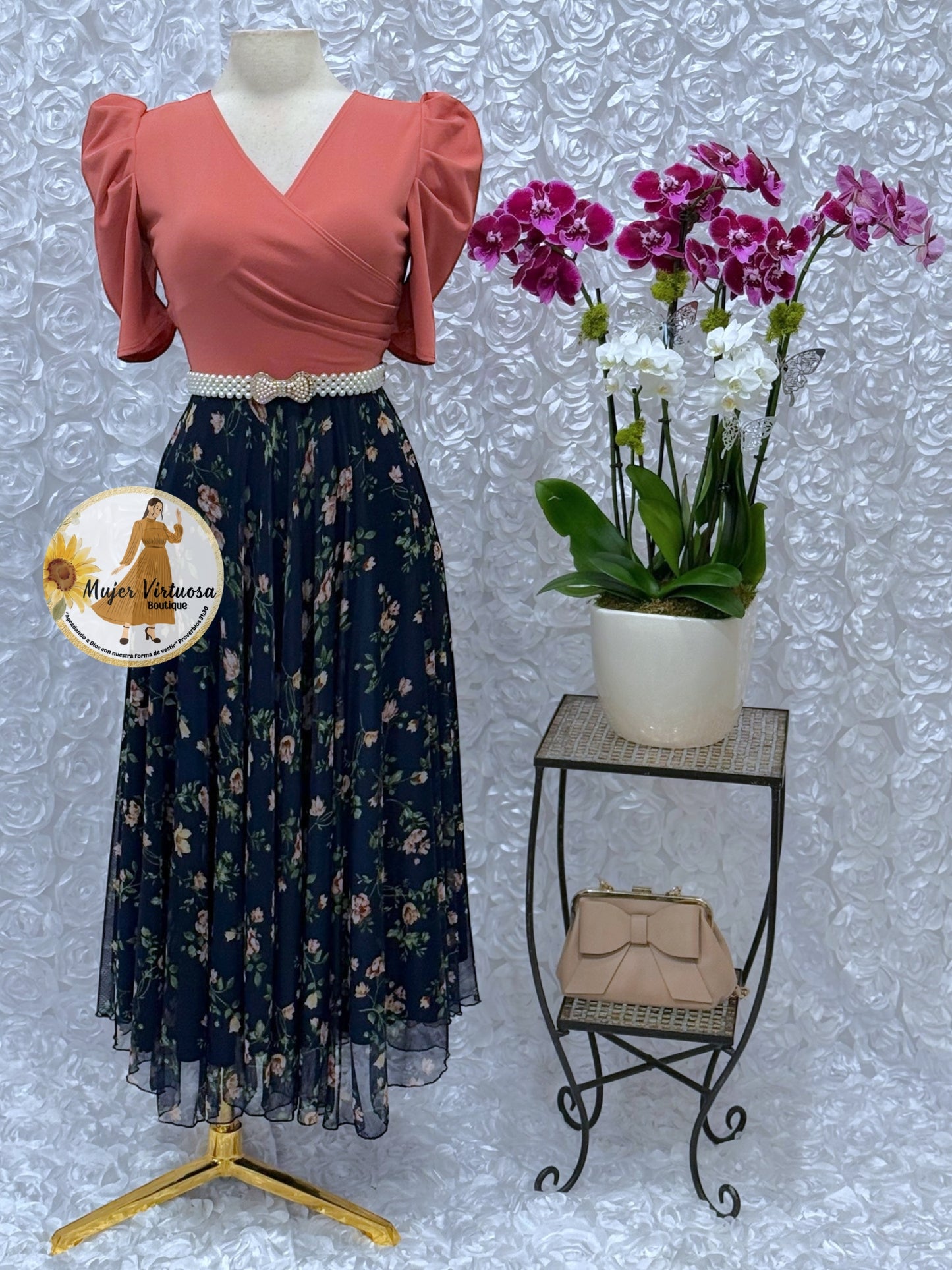 Susan Pink & Navy Mesh Dress