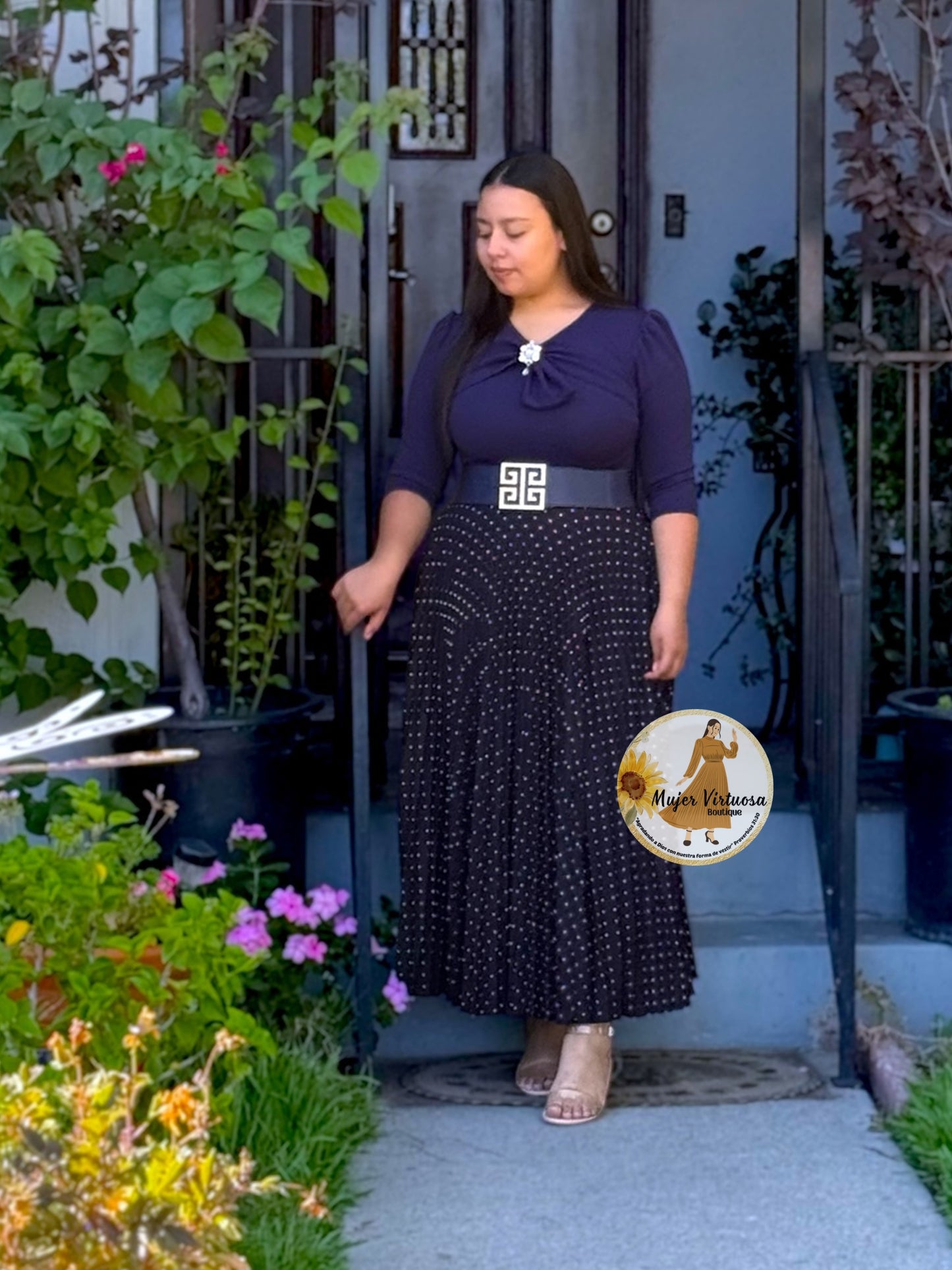 Berenice Navy Polka Dot Dress