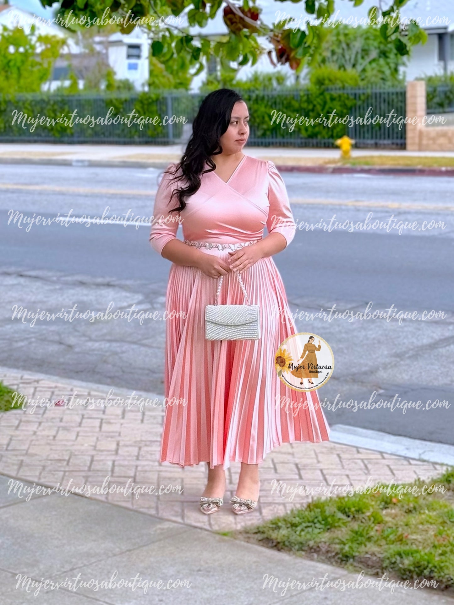 Celine Pearl Pink Satin Dress