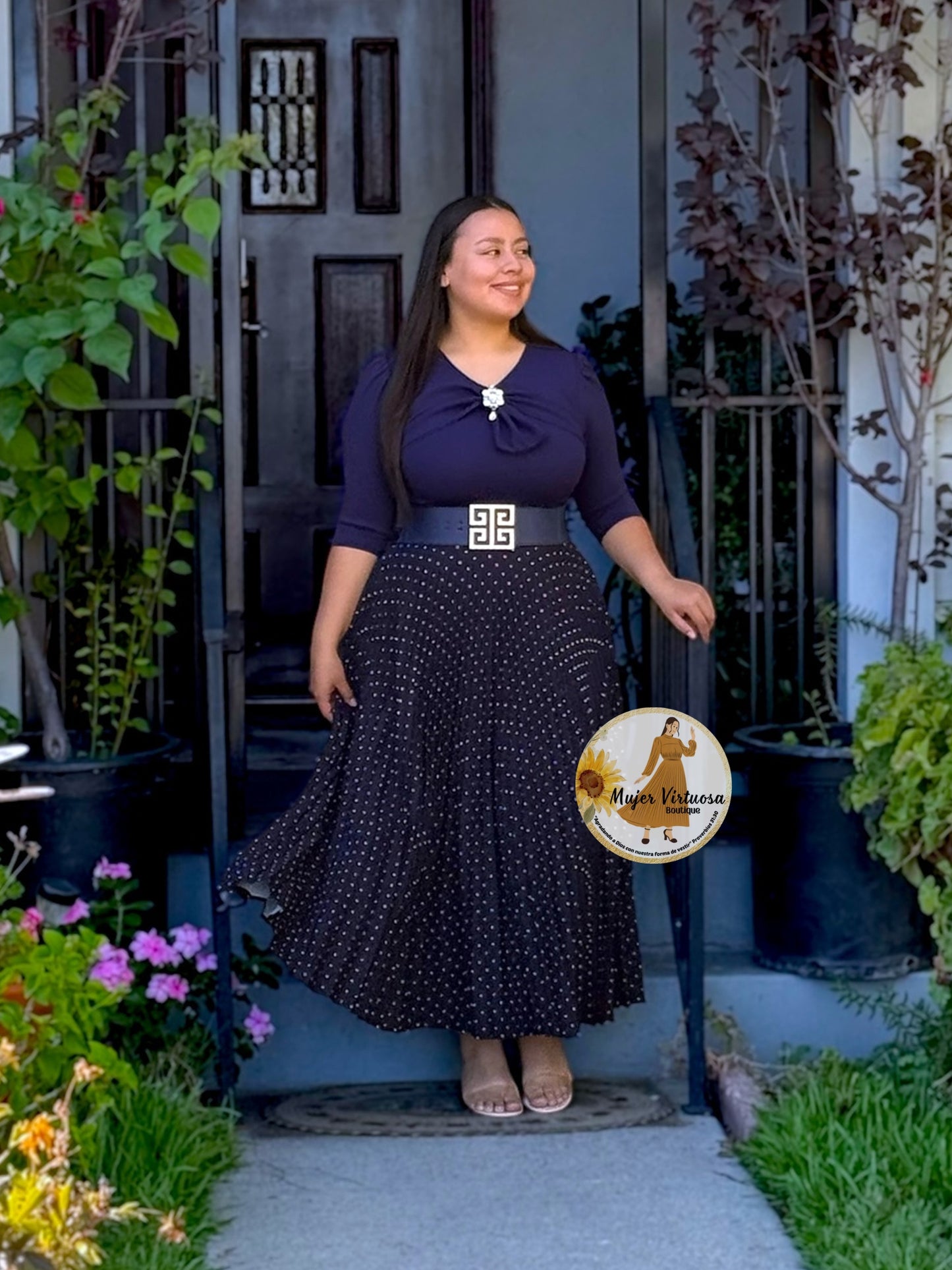 Berenice Navy Polka Dot Dress