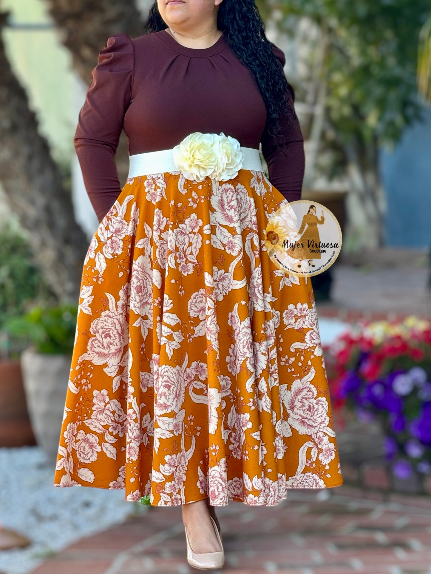 Eloisa Brown & Mustard Floral Dress