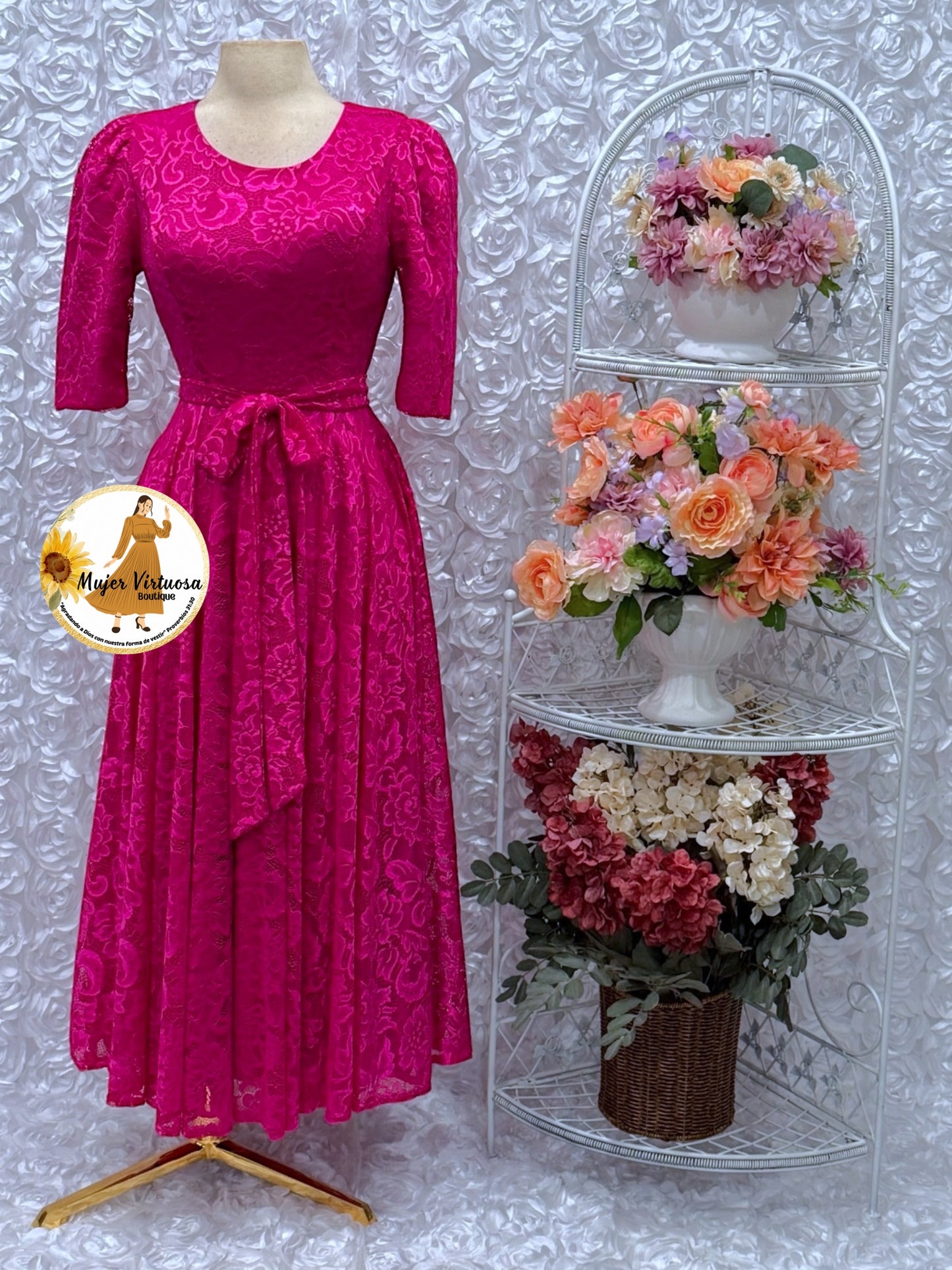 Camila Hot Pink Lace Dress