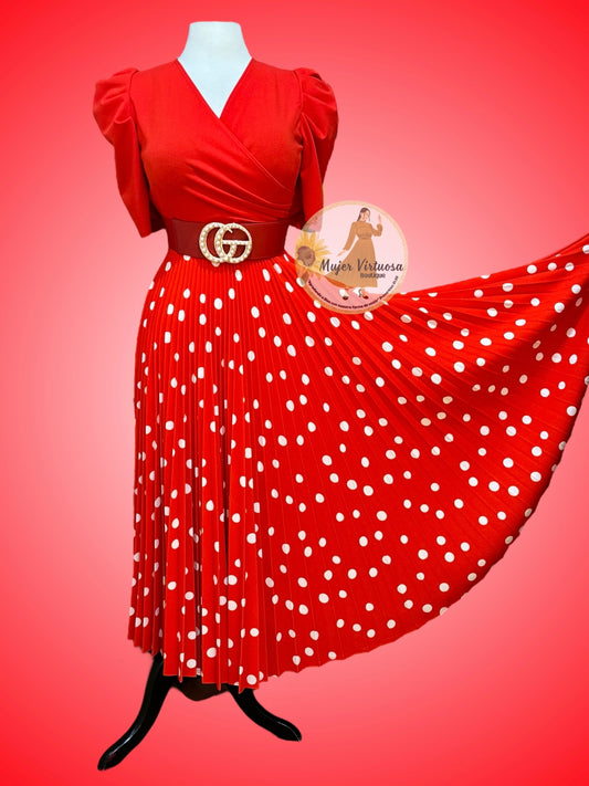 Jessica Red Polka Dot Pleated Dress