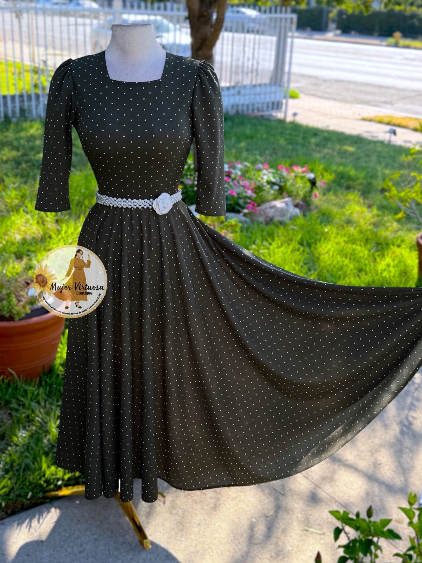 Eunice Olive Polka Dot Dress