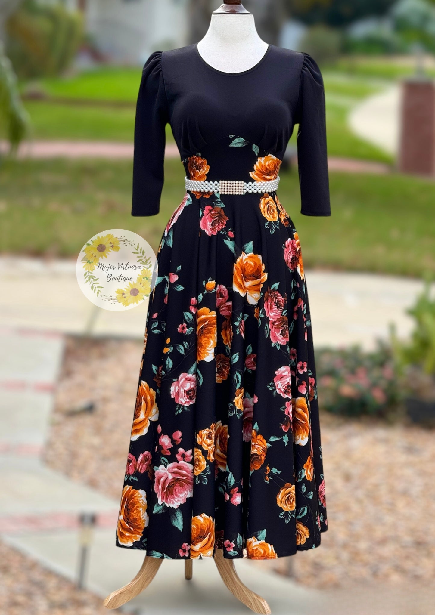 Ivonne Black Floral Dress