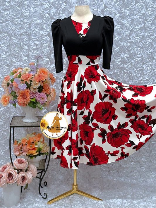 Black & White Floral Midi Dress